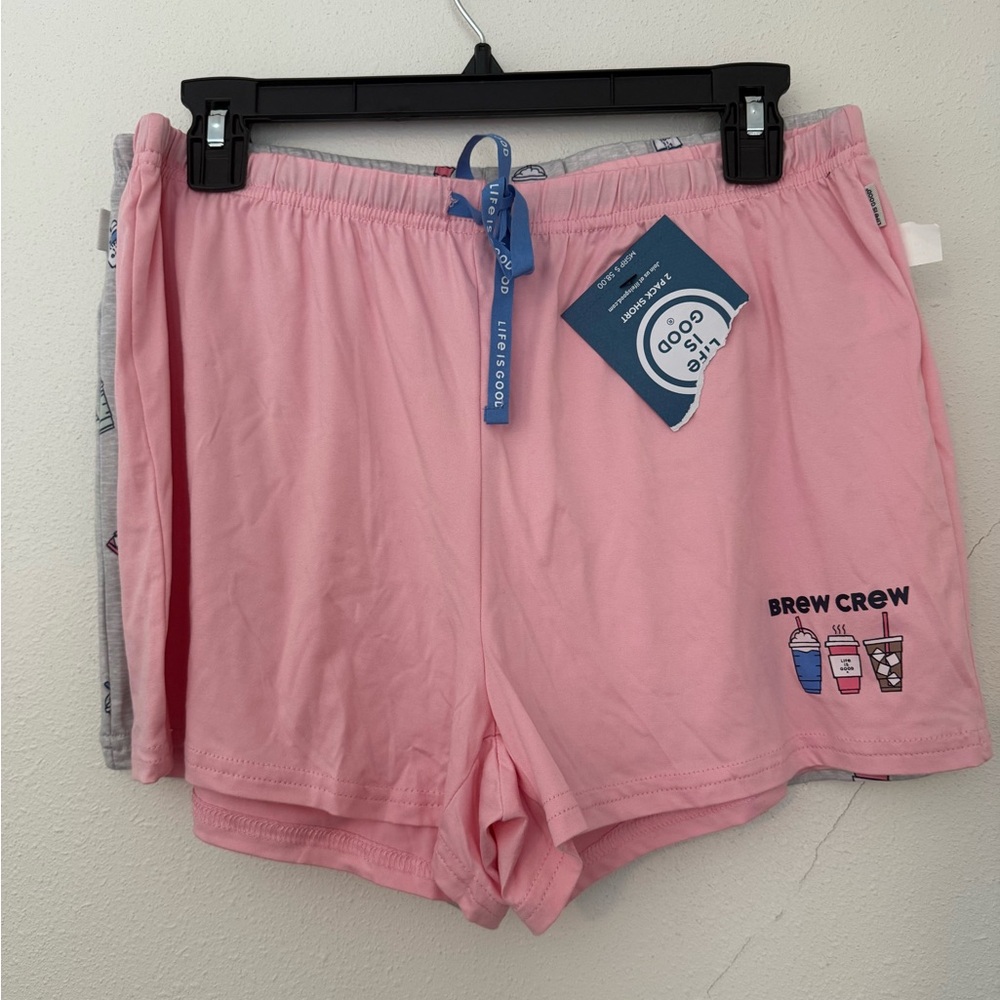 Life is Good 2 pack of Gray and Pink Women's Sleep Shorts. Large - Picture 2 of 3